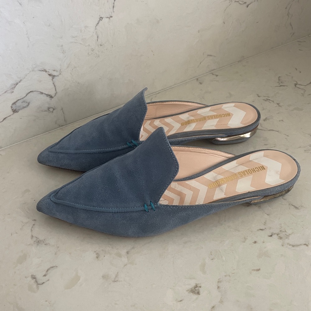 Nicholas Kirkwood Beya Mules Blue Suede 39/8